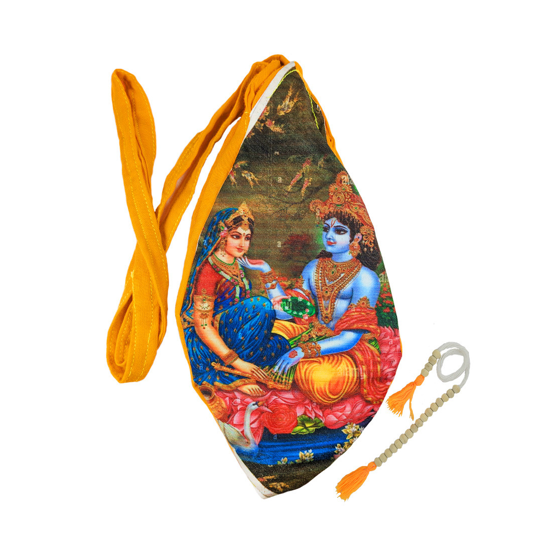 MAYAPURI Pure Cotton Gomukhi Radha Krishna Printed Japa Bag/Chanting Bag/Bead Bag with Sakshi Mala Counter