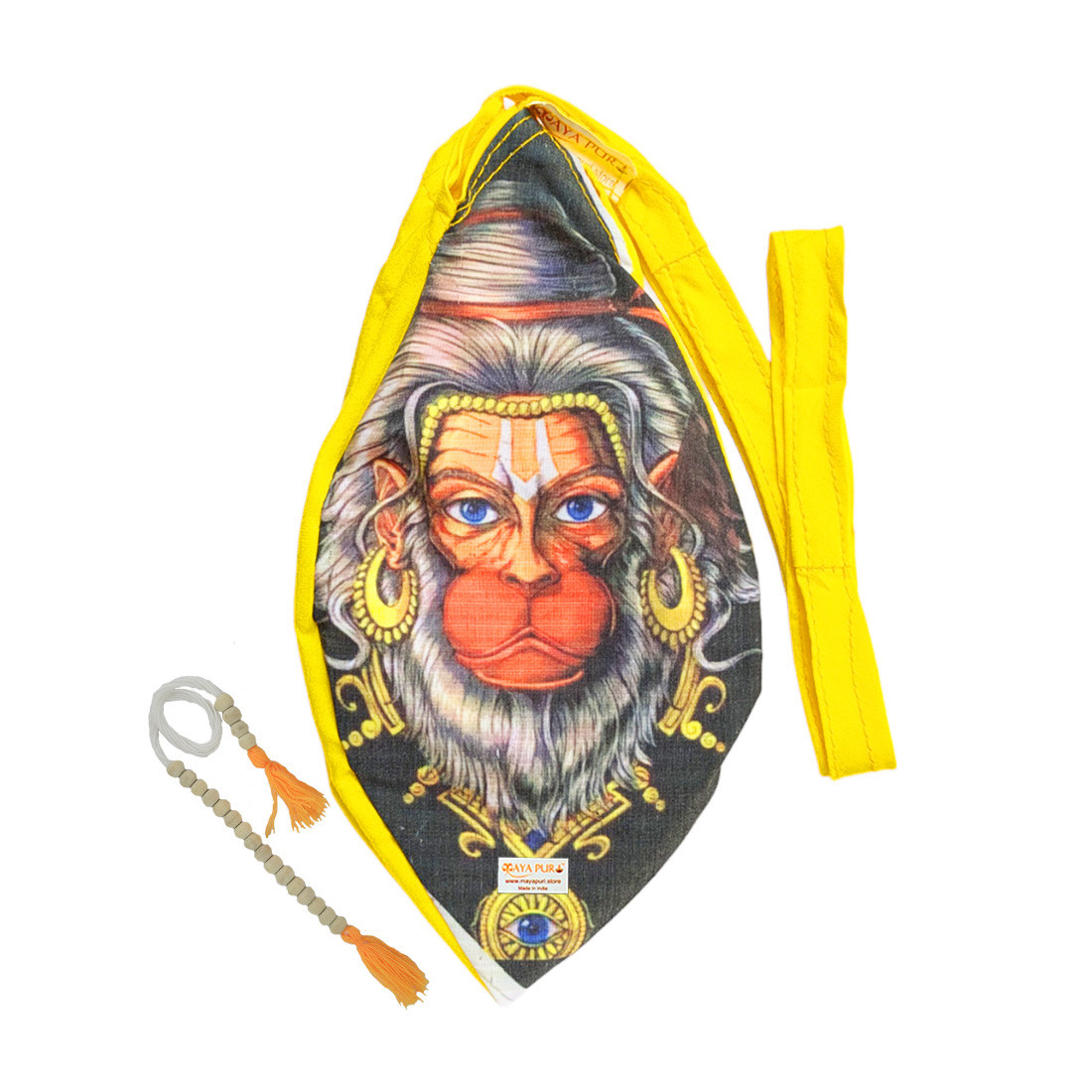 MAYAPURI Bajrangbali Hanuman Ji Printed Pure Cotton Gomukhi Japa Mala Bag, Beads or Chanting Bag with Zip Pocket and Sakshi Mala Counter, Pack of 1