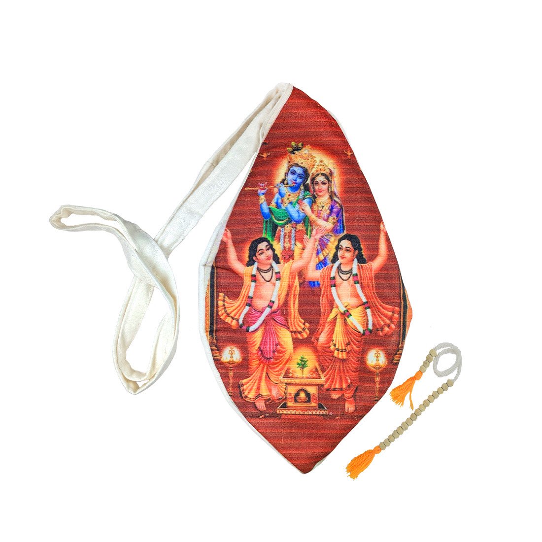 MAYAPURI Pure Cotton Gomukhi Netai Gouranga Mahaprabhu Printed Japa Bag/Chanting Bag/Bead Bag with Sakshi Mala Counter