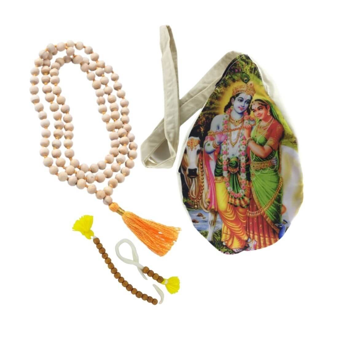 Radha Krishna Printed Japa Bag/Chanting Bag with Japa Mala & Sakshi Mala
