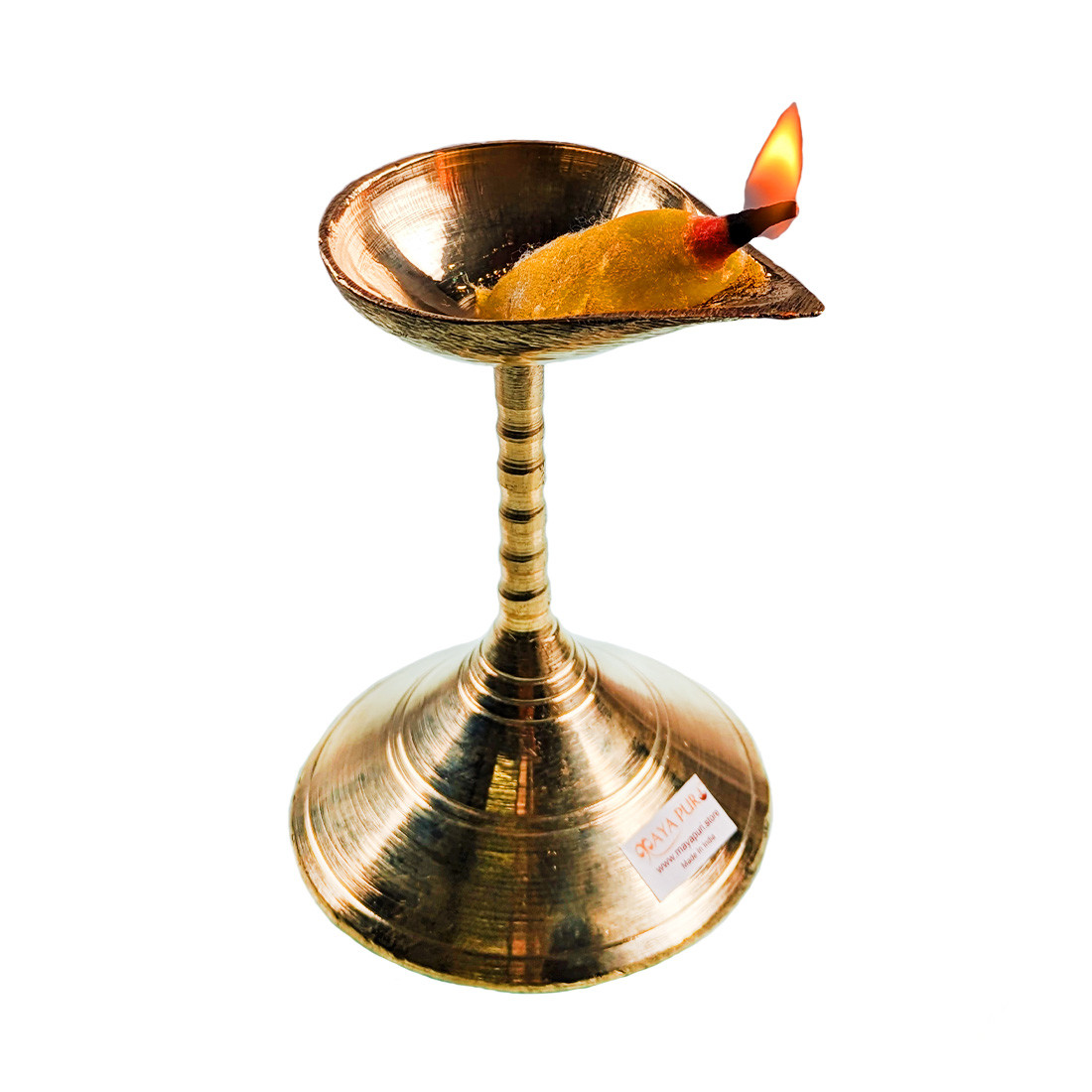 MAYAPURI Small Size Traditional Brass Stand Diya,Pradip for Puja or Pooja Oil Lamp (Golden)