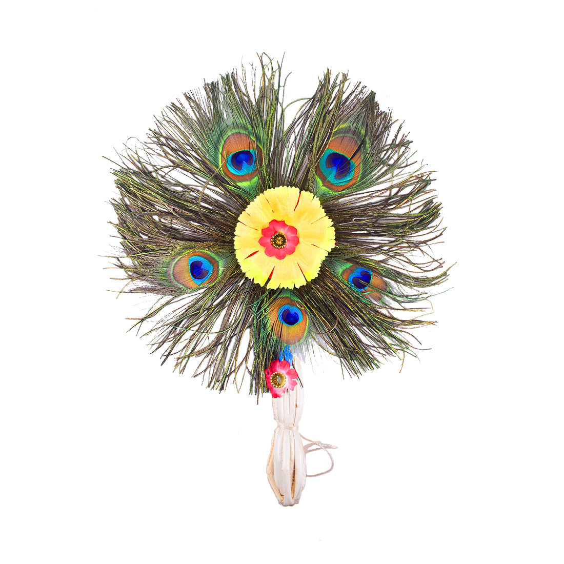MAYAPURI Peacock Feather/Morpankh Pankha/More Pankh Fan Round Shape (15 inches)