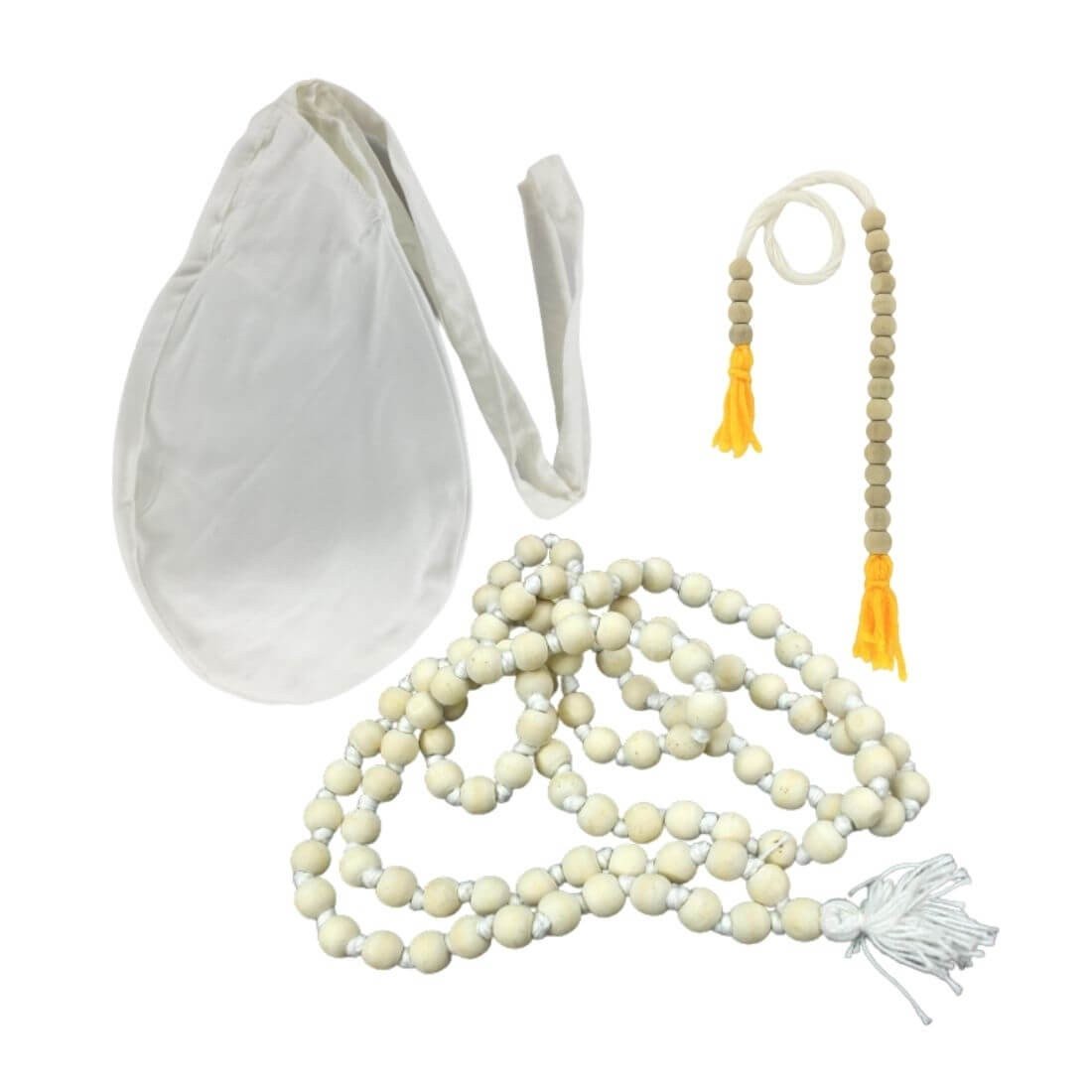 MAYAPURI White Japa Bag/Chanting Bag/Beads Bag & Japa Mala 108 with Sakshi Mala