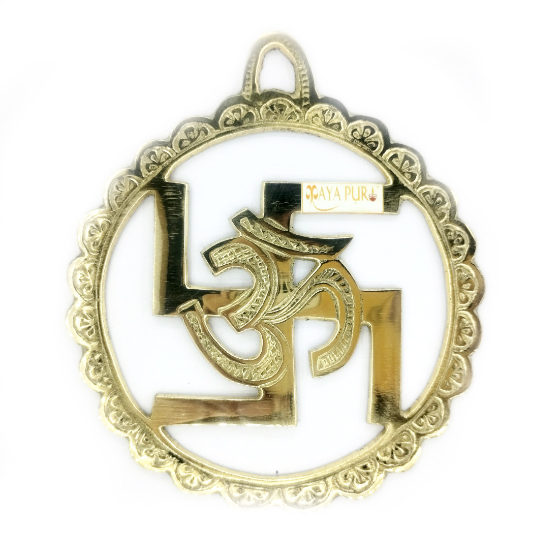 MAYAPURI Brass Om with Swastik Wall Hanging Protect Negative Energy for Good Luck
