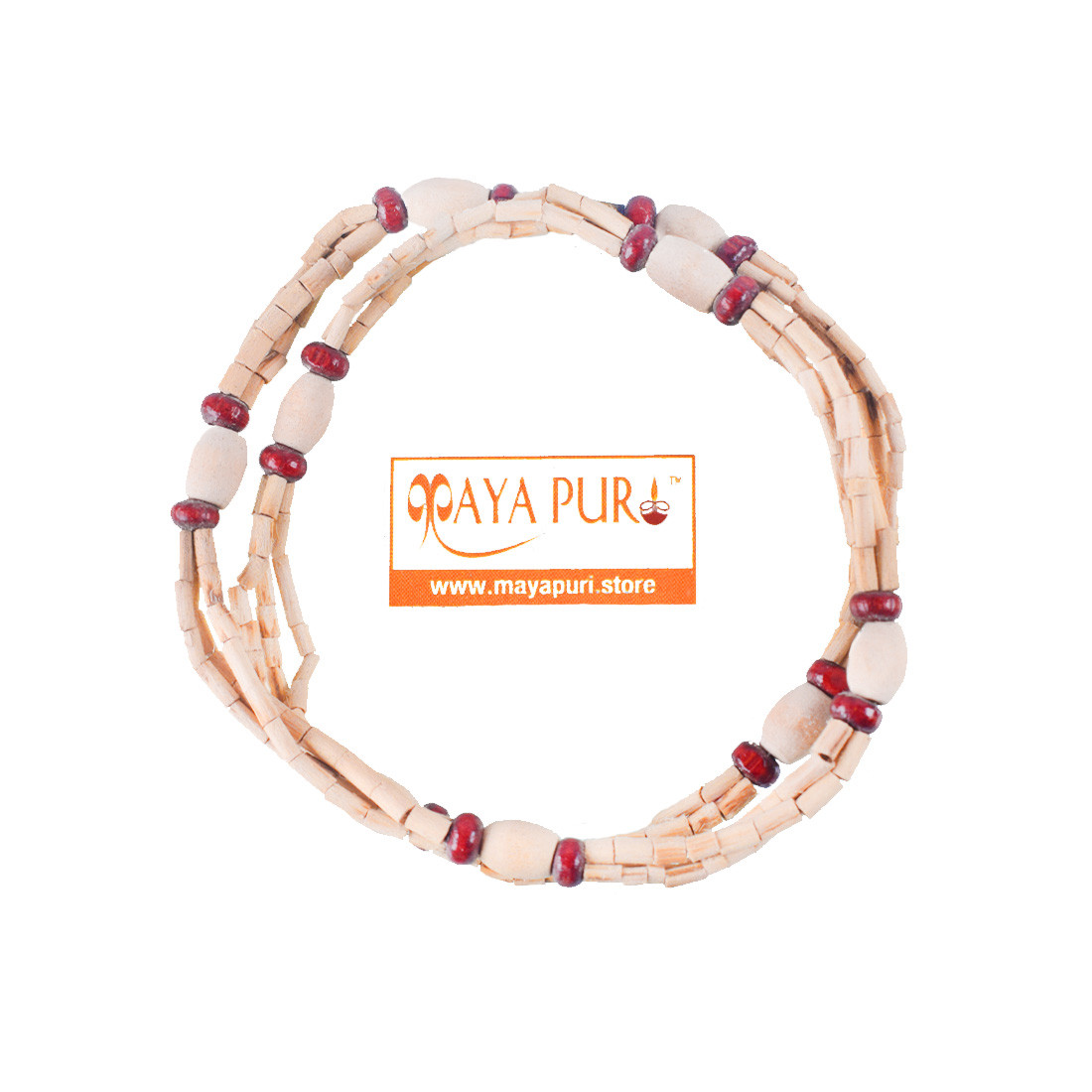 MAYAPURI Tulsi Mala (1 Round) Wooden Necklace Red & White | Adults Unisex