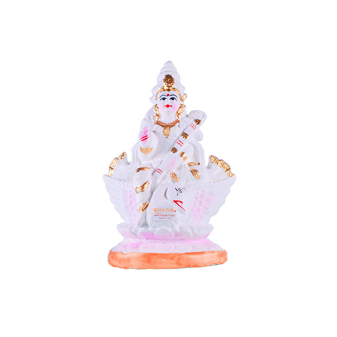 Handmade White Maa Saraswati /Statue for Pooja, Home-Office Decor (7inch)