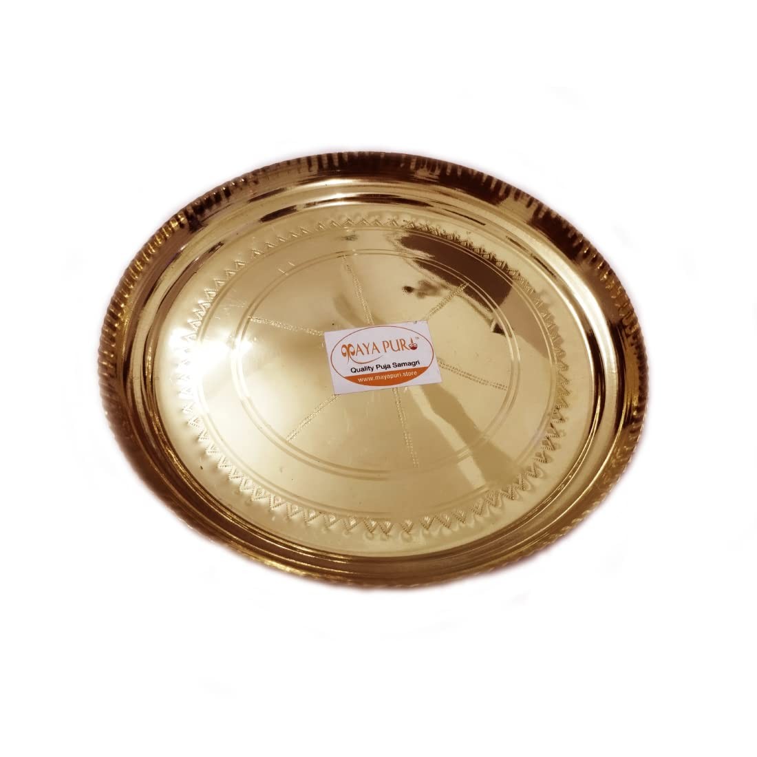 Pure Pital Puja Thali/Brass Bhog Thali for Worship, Engraved Design (Golden Colour) (6.5 inches)